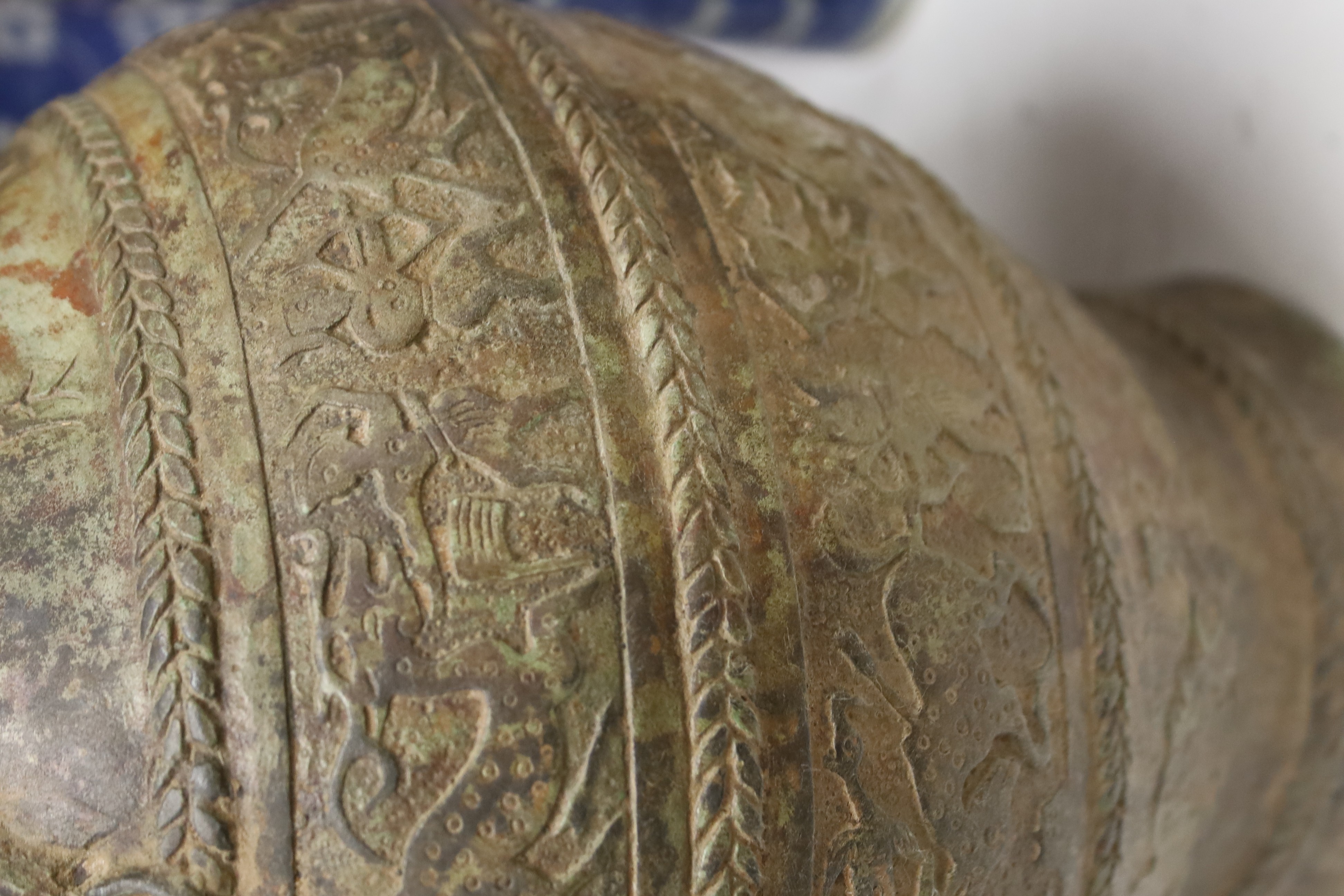 A Chinese cast bronze jar and cover, height 40cm